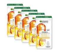 Garnier Maschera in Tessuto Ampolla Anti-Fatica Illuminante, Per Pelli Spente e Stanche, Estratto di Ananas e Vitamina C, Confezione da 5