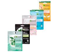 Garnier Maschera in Tessuto HydraBomb 5 Maschere in Tessuto Ognuna con un Effetto Diverso Per la Cura della Pelle - Confezione da 5