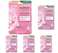 Garnier Maschera per panno, maschera viso per pelle pallida, bagliore e idratante, con acido ialuronico e sakura, Hydra Bomb, 28 g (Confezione da 5)