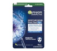 Garnier Moisture Bomb Night Time - Maschera idratante e rigenerante con acqua di mare profondo e acido ialuronico, tessuto biodegradabile e vegano, rosa, 28 g, confezione da 1