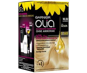 Garnier Olia, colorante permanente per capelli senza ammoniaca, colorante per capelli 100% capelli grigi, The Golds, 10,32 oro platino (biondo), 3 pezzi