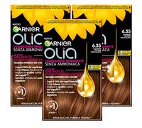 Garnier Olia Tinta Capelli Permanente Senza Ammoniaca Colorazione con Oli di Fiori di Origine Naturale ad Azione Illuminante e Nutriente Colore 6.35 Castano Chiaro Cioccolato - 3 Confezioni