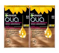 Garnier Olia Tinta Capelli Permanente Senza Ammoniaca Colorazione con Oli di Fiori di Origine Naturale ad Azione Illuminante e Nutriente Colore 8.0 Biondo Chiaro - 2 Confezioni