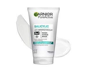 Garnier PureActive Salicylic Argilla Anti-Brufoli 3in1 Detergente Scrub Maschera Viso con Niacinamide Daily Deep Pore Wash contro Imperfezioni e Lucentezza