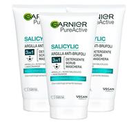 Garnier SkinActive PureActive 3in1 Argilla Detergente Scrub Maschera ad Azione Purificante Esfoliante Opacizzante per Pelli Miste con Imperfezioni - 3 Flaconi da 150ml