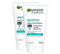 Garnier SkinActive PureActive 3in1 Argilla Detergente Scrub Maschera ad Azione Purificante Esfoliante Opacizzante per Pelli Miste con Imperfezioni - 2 Flaconi da 150ml