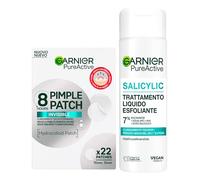 Garnier PureActive Salicylic Trattamento Liquido Esfoliante Riduce Segni Acneici e Pori con Niacinamide 120ml + 22 Pimple Patch Cerotti Idrocolloidali per Brufoli - Set da 2