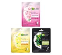 Garnier Serum Masks Light Complete, Sakura Glow, Pure Charcoal Set di 3