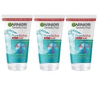 Garnier Skin Active 3 in 1 pulizia + peeling + maschera anti brufoli, confezione da 3 (3 x 150 ml)