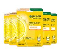 GARNIER Skin Active - Set di 5 mascherine in tessuto booster per brillare, idrata e ripolpa la pelle, vitamina C e acido ialuronico, vegan & cruelty free, pelli opache, x5