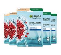 Garnier Skin Active - Set di maschere in tessuto Hydra Bomb idratanti e assorbenti, a base di melograno e acido ialuronico, vegano e senza esperimenti sugli animali, tessuto compostabile, per