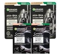 Garnier Skin Active Trattamento Viso Per Tutti I Tipi Di Pelle (2X Maschera Viso + 2X Maschera Occhi, Carbone e Caffeina)