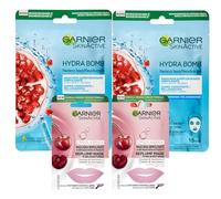 Garnier Skin Active Trattamento Viso Per Tutti I Tipi Di Pelle (2X Maschera Viso + 2X Maschera Occhi, Super Idratante e Rimpolpante)