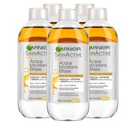 Garnier SkinActive Acqua Micellare Bifase Senza Risciacquo per Trucco Waterproof Azione Struccante Detergente Idratante per Viso Occhi Labbra con Formula Senza Profumo - 5 Flaconi 400ml