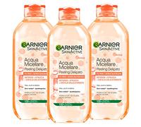 Garnier SkinActive Acqua Micellare Peeling Delicato Detergente Struccante Esfoliante 1% PHA e Acido Glicolico Anche per Pelli Sensibili Formula Ipoallergenica Viso Occhi Labbra - 3 Flaconi da da 400ml