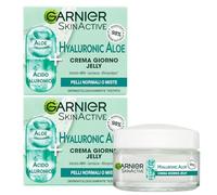 Garnier SkinActive Crema Giorno Jelly Hyaluronic Aloe Vera Idratante Lenitiva e Rimpolpante 48H per Pelli Normali o Miste Azione Rinfrescante - 2 Barattoli da 50ml