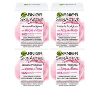 GARNIER SkinActive Crema Viso Idratante Prodigiosa Acqua di Rosa Azione Lenitiva Pelli Secche o Sensibili Formula Dermatologicamente Testata Ingredienti 96% di Origine Naturale-4 Barattoli da 50ml