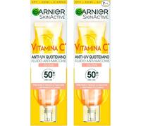 Garnier SkinActive Fluido Viso Anti-UV Quotidiano Vitamina C Anti-Macchie Glow SPF 50+ Uniformante Illuminante Protettivo Idratante sulla Pelle Contro Raggi UVA e UVB - 2 Flaconi da 40ml