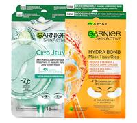 Garnier SkinActive Hydra Bomb Maschera Occhi Anti Occhiaie con Succo d'Arancia e Acido Ialuronico da 4 Patch + Cryo Jelly Maschera Occhi Effetto Ghiaccio Anti-Fatica da 4 Patch - 4 Maschere Monouso