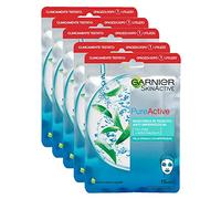 Garnier SkinActive, Maschera in tessuto anti-imperfezioni e idratante Pure Active, Per pelli grasse con imperfezioni, Confezione da 5
