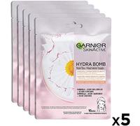 Garnier SkinActive, Maschera in tessuto super-idratante e lenitiva Hydra Bomb, Per pelli secche e sensibili, Camomilla, Confezione da 5