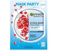 Garnier SkinActive, Maschera in tessuto super-idratante ed energizzante Hydra Bomb, Per pelli disidratate, Melograno, Confezione da 5
