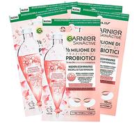Garnier SkinActive Maschera Occhi Riparatrice 1/2 Milione di Frazioni di Probiotici Per Tutti i Tipi di Pelle Minimizza Rughe Sottili in Tessuto Biodegradabile - 5 Confezioni da 1 Applicazione