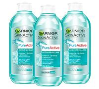 Garnier SkinActive PureActive Acqua Micellare Struccante Detergente per Pelli Miste con Imperfezioni Azione Purificante Senza Risciacquo Viso Occhi Labbra Formula Senza Profumo - 3 Flaconi da da 400ml