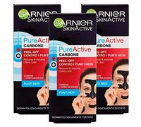 Garnier SkinActive PureActive Punti Neri Maschera Viso Anti Imperfezioni Contro Impurità Formula Peel-Off con Carbone e Acido Salicilico Azione Purificante Antibatterica per Zona T - 3 Flaconi da 50ml
