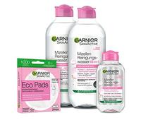 Garnier SkinActive Set Micellare 2x 400ml + 1x Mini 100ml Detergente Micellare + Eco Pads Riutilizzabili per la Pulizia del Viso per Pelli Normali e Sensibili