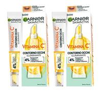Garnier SkinActive Vitamina C Contorno Occhi Crema Illuminante per Occhi Spenti e Stanchi Formula Vegana con Niacinamide Caffeina e Polvere di Banana - 2 Flaconi da 15ml