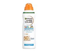 Garnier Spray solare SPF 50 per bambini, resistente all'acqua e alla sabbia, Ambre Solaire Kids Sensitive expert+ Anti sabbia Spray SPF 50+, 1 x 150 ml