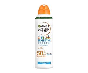 Garnier Spray Solare SPF 50 per Bambini, Resistente all'Acqua e Anti-Sabbia, Ambre Solaire Kids Sensitive Expert+ Anti-Sabbia Spray SPF 50+, 1 x 150 ml