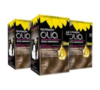 Garnier Tinta Capelli senza Ammoniaca Olia, con Oli di Fiori di Origine Naturale, 6.0 Castano Chiaro, Confezione da 3