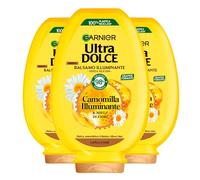 Garnier Ultra Dolce Balsamo Camomilla Illuminante Ammorbidente per Capelli Chiari con Miele di Fiori Idratante Districante Protettivo Ingredienti 98% di Origine Naturale - 3 Flaconi da 360ml