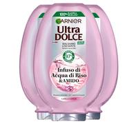 Garnier Ultra Dolce Balsamo Lisciante per Capelli Lunghi con Infuso di Acqua di Riso e Amido Idratante Rimpolpante Illuminante Vegan con Ingredienti 97% di Origine Naturale - 3 Flaconi da 360ml