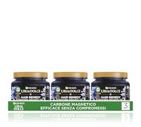 Garnier Ultra Dolce Carbone Magnetico, Multi Pack x3 Maschera Idratante, 94% Origine Naturale, 1 Minuto Di Posa, Per Lunghezze Secche, Senza Siliconi, 340 ml