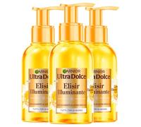 Garnier Ultra Dolce Elisir Illuminante Siero Capelli Schiarente ad Azione Graduale per Tutti i Tipi di Biondo con Camomilla Baciata dal Sole e Miele di Fiori Ravvivante Nutriente - 3 Flaconi da 120ml