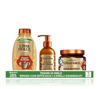 Garnier Ultra Dolce Kit Tesori di Miele, Con Shampoo da 300 ml, Maschera Hair Remedy da 340 ml e Siero Riparatore da 115 ml, Per Capelli Danneggiati, Con Miele d'Acacia