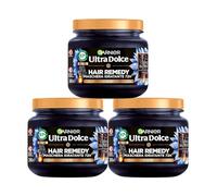 Garnier Ultra Dolce Maschera Idratante per Capelli con Lunghezze Secche Hair Remedy 72H Carbone Magnetico e Olio di Semi Neri di Nigella Vegan Ingredienti 97% Origine Naturale - 3 Barattoli da 340ml