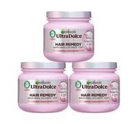 Garnier Ultra Dolce Maschera Lisciante per Capelli Lunghi Hair Remedy 72H Infuso di Acqua di Riso e Amido Formula Vegan con Ingredienti 97% di Origine Naturale - 3 Barattoli da 340ml