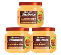 Garnier Ultra Dolce Maschera Ultra Nutriente per Capelli Molto Secchi Tendenti al Crespo Hair Remedy Olio di Avocado e Burro di Karité Vegan Ingredienti 97% di Origine Naturale - 3 Barattoli da 340ml
