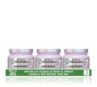 Garnier Ultra Dolce Multi Pack x3 Maschera Lisciante, Infuso di Acqua di Riso & Amido, 97% origine naturale, 1 Minuto di Posa, Capelli Lunghi, Senza Siliconi, 340 ml