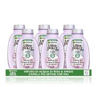Garnier Ultra Dolce Multi Pack x6 Shampoo Lisciante, Infuso di Acqua di Riso & Amido, 94% Origine Naturale, Capelli Lunghi, Senza Siliconi, 300ml