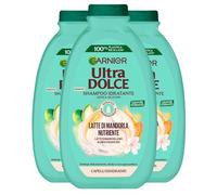Garnier Ultra Dolce Shampoo Idratante Nutriente per Capelli Disidratati con Latte di Mandorla e Linfa d'Agave Detergente Delicato con Estratti Bio di Origine Naturale - 3 Flaconi da 400ml