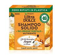 Garnier Ultra Dolce Shampoo Solido con Oli meravigliosi di Argan e Camelia, Per capelli secchi e spenti, Con packaging 100% ecologico plastic-free, 60 gr