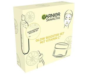 Garnier Vitamina C - Set regalo per la cura del viso, con acqua detergente micellare, maschere in stoffa, siero anti-scuro e idratante, per una carnagione luminosa, SkinActive, 4 pezzi