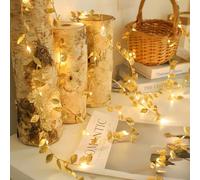 Garnirise Ghirlanda luminosa a batteria, per interni, edera dorata, luci da tavolo per Natale, luce bianca calda, micro LED, luci autunnali, 2 m