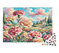 Garofano Puzzle per Adulti Campo Fiorito Vibrante con Villaggio 1000 Pezzi per Donne Regali per Uomini 70x50cm/1000 pezzi