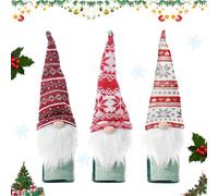 GAROMIA Copertura per bottiglie di vino di Natale, 3 pezzi, decorazione a forma di gnomo, per Natale, casa, cena, decorazione da tavolo, Colore: rosso